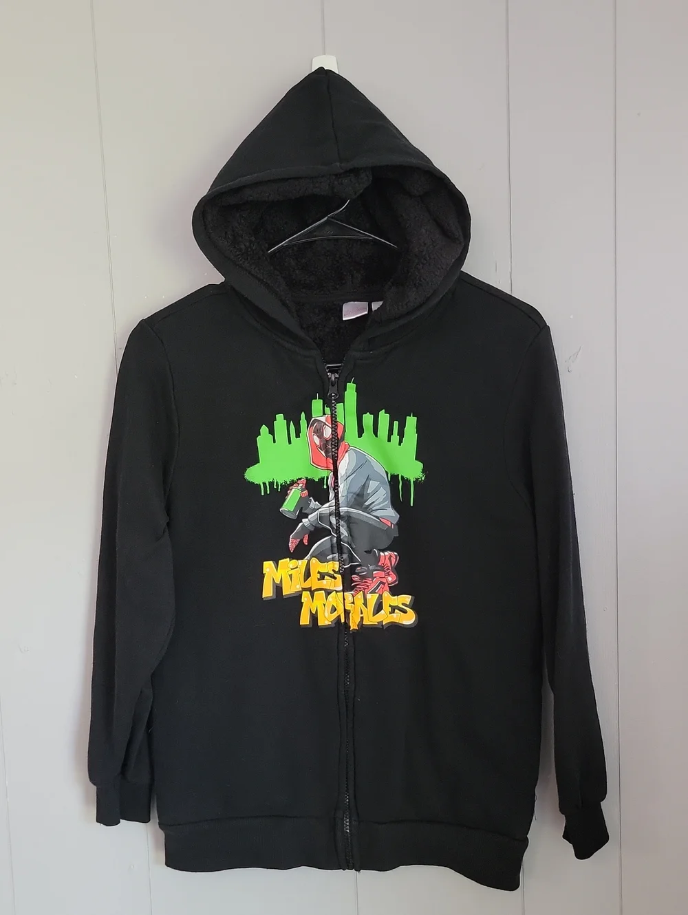 Spider Man Miles Morales Boys Hooded Jacket 14/16 Black Long Sleeve